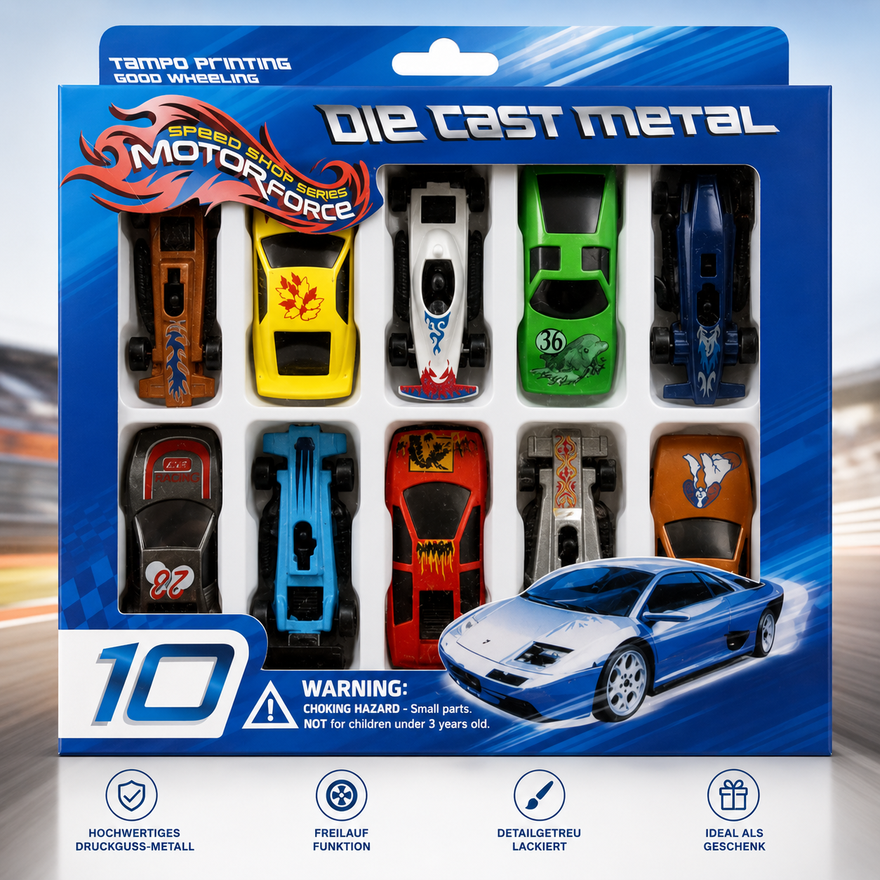 Speed Shop Series Motorforce 10 Spielzeugautos Rennwagen Auto Set Kinder
