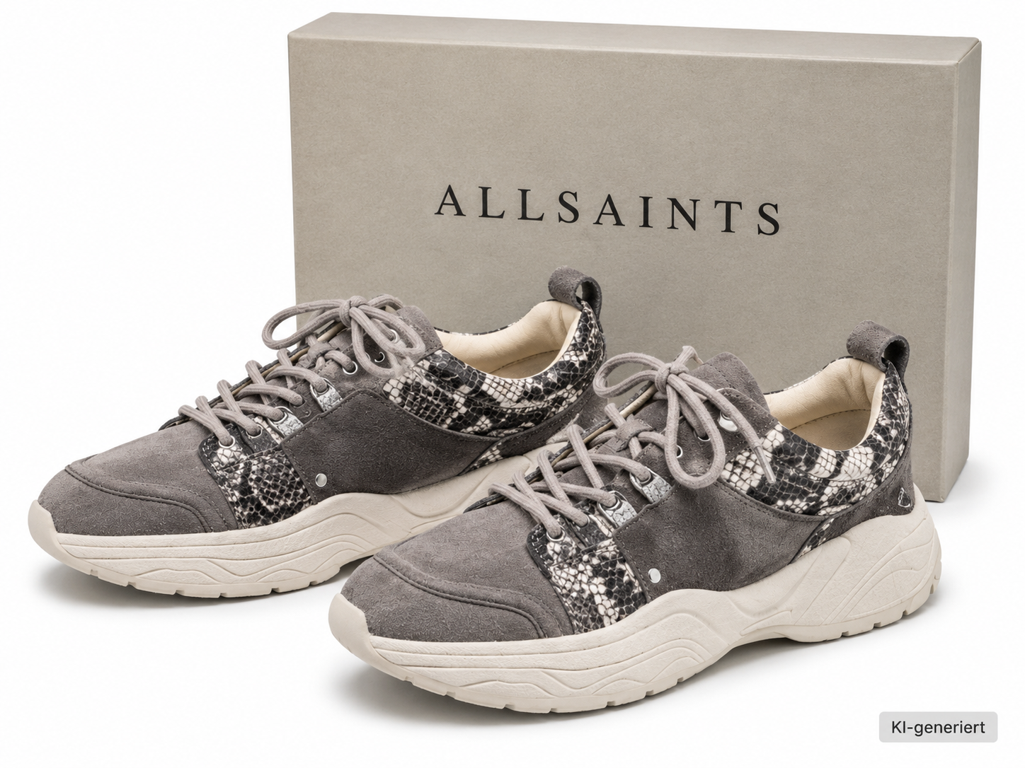 AllSaints Marco Tamaya Damen Sneaker Grau Snake Leder Chunky Schuhe Gr. 41 G1