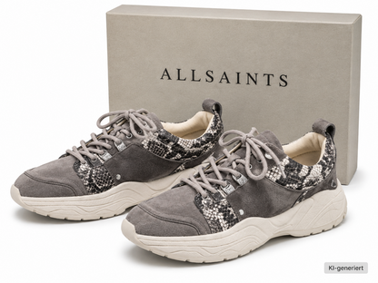 AllSaints Marco Tamaya Damen Sneaker Grau Snake Leder Chunky Schuhe Gr. 41 G1