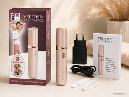 VELFORM Body & Face Epilierer LED Haarentferner Präzision Doppelkopf Beauty C2