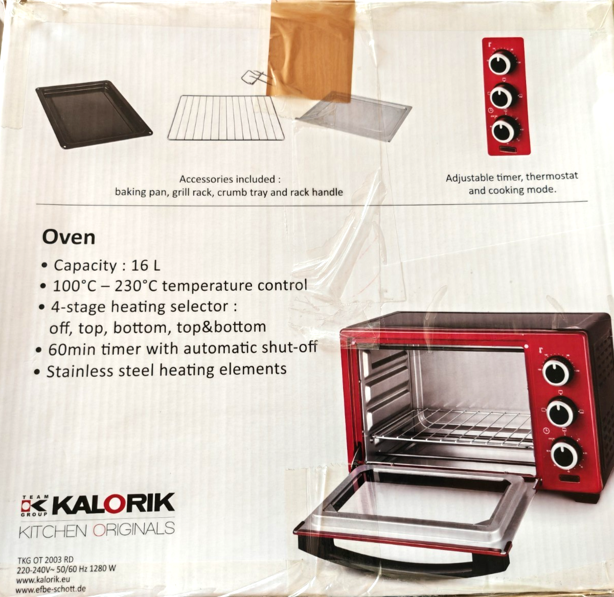 Kalorik TKG OT 2003 RD Multiofen 16L Mini Backofen Grill Timer 1280W Rot F3