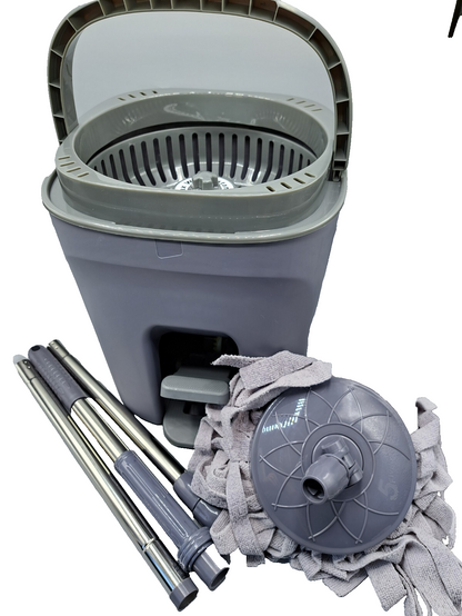 HSE Wischer Set Wischmop Schrubber Bodenwischer Eimer Pedal Mikrofaser Grau HA28