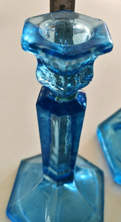 3x Vintage Kerzenleuchter Blau Glas Pressglas Kerzenständer 16/25 cm Retro B4