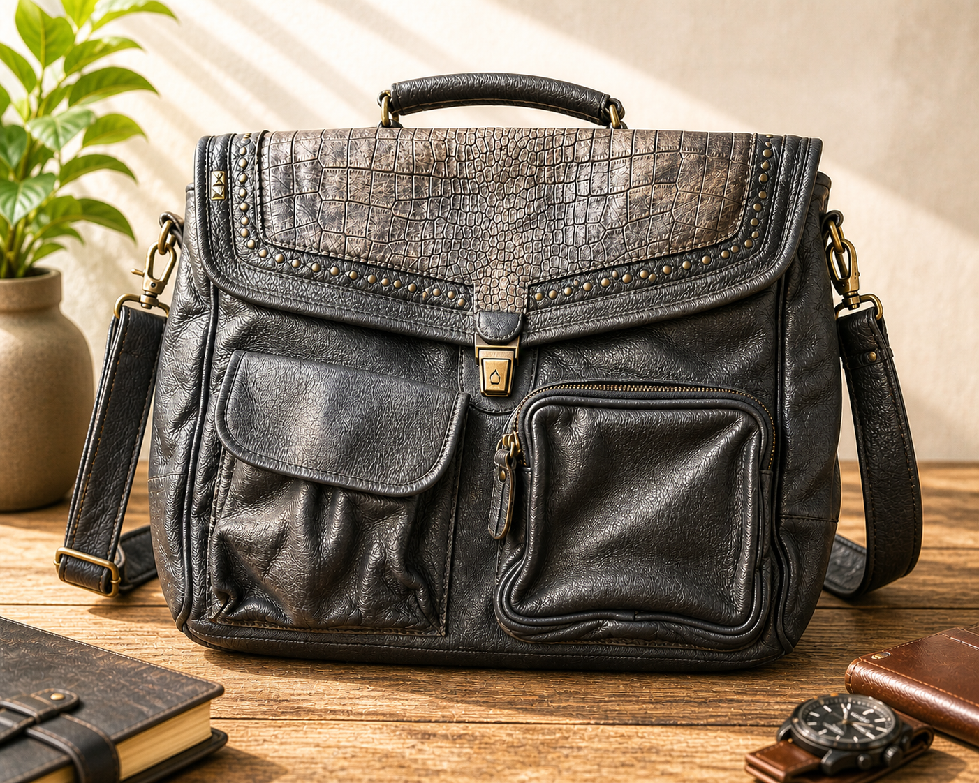 Desiderius Mons Ätna Aktentasche Dark Olive Echtleder Herren Tasche