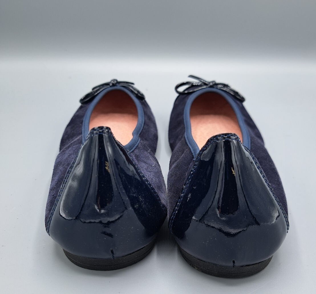 JOLANA & FENENA Damen Ballerinas Dunkelblau Leder Lack Schleife Schuhe G2