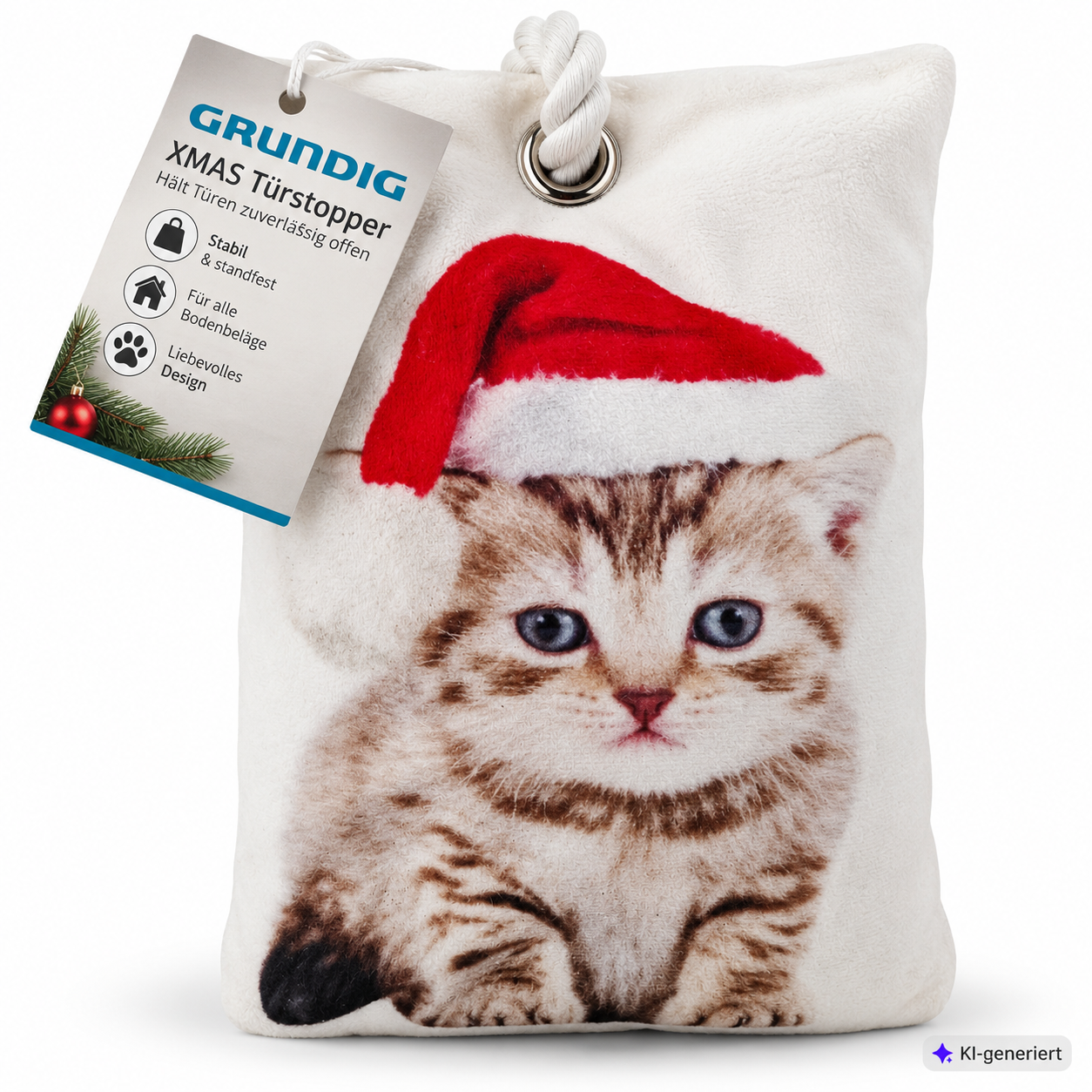 Grundig LED Weihnachts Türstopper Katze 20x14cm Weihnachtsdeko Kissen