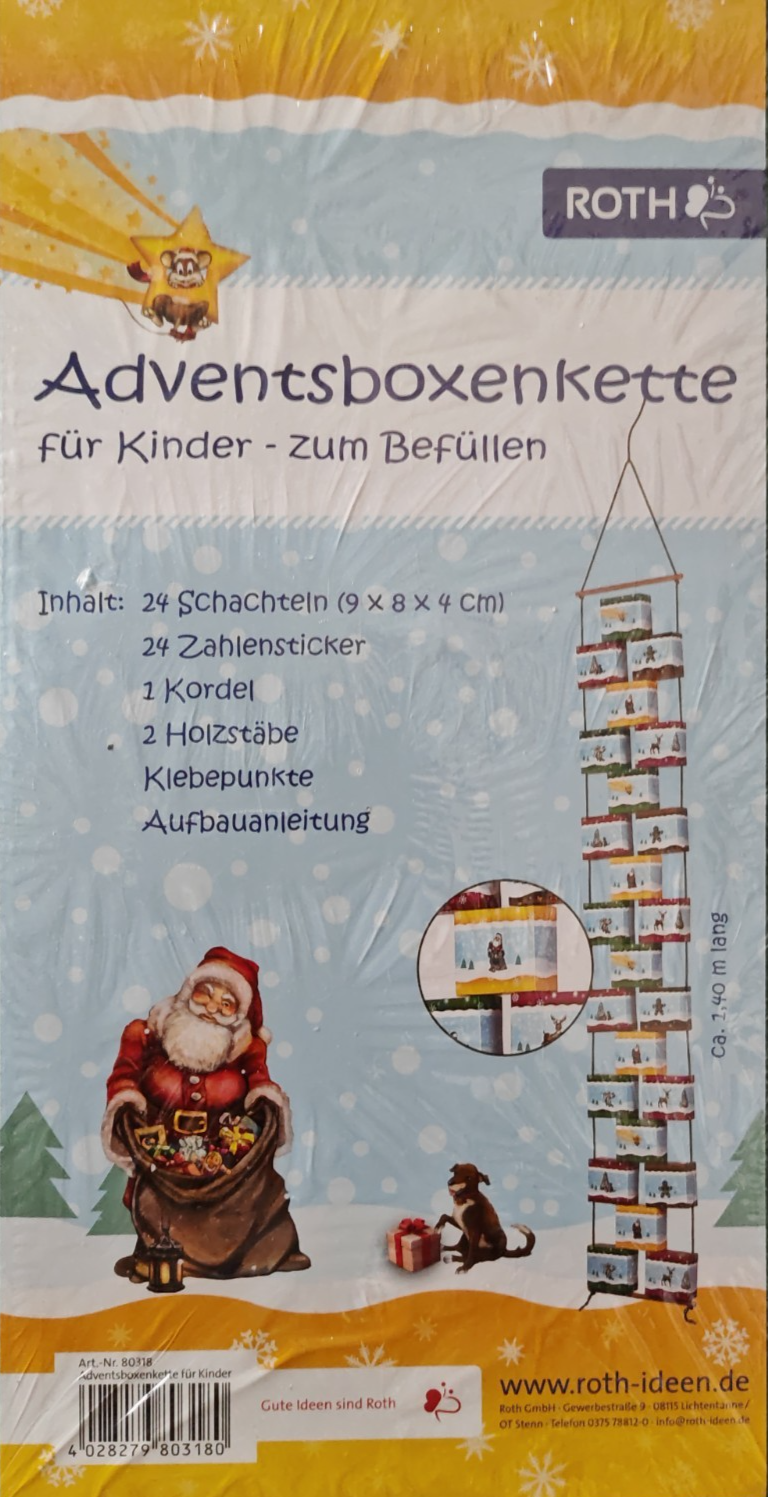 ROTH Adventsboxenkette Kinder 24 Boxen Adventskalender zum Befüllen 80318 D4