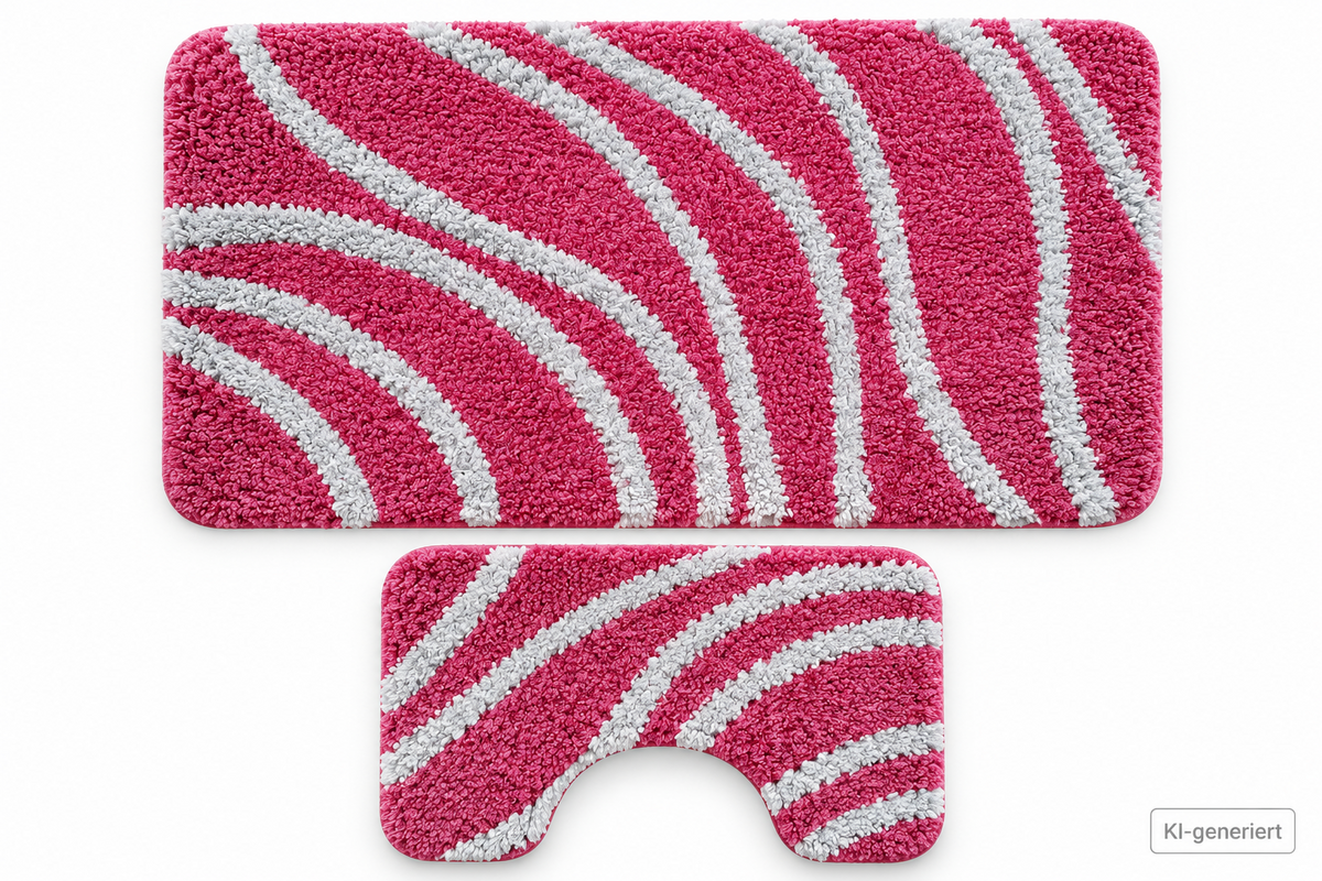 Badgarnitur 2tlg Badematte 78x50 WC Vorleger 50x40 Pink Rosa Grau Streifen HA3