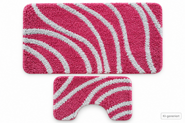 Badgarnitur 2tlg Badematte 78x50 WC Vorleger 50x40 Pink Rosa Grau Streifen HA3