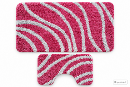 Badgarnitur 2tlg Badematte 78x50 WC Vorleger 50x40 Pink Rosa Grau Streifen HA3