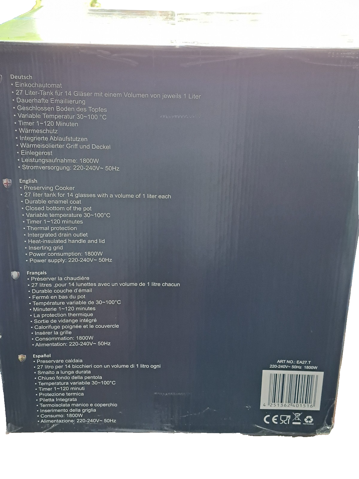 DMS Einkochautomat EA27.T – 27 Liter Einkochtopf Glas-/Obstkonserven ✅