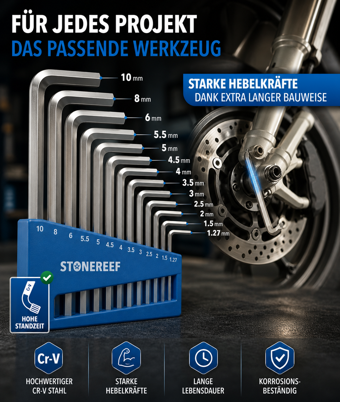 Innensechskantschlüssel Set 13tlg Chrom Kugelkopf 1,27-10mm