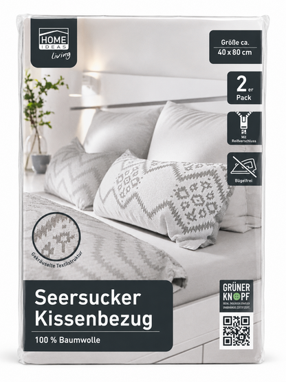 Home Ideas 2x Seersucker Kissenbezug 40x80 cm Baumwolle Reißverschluss Grau E3