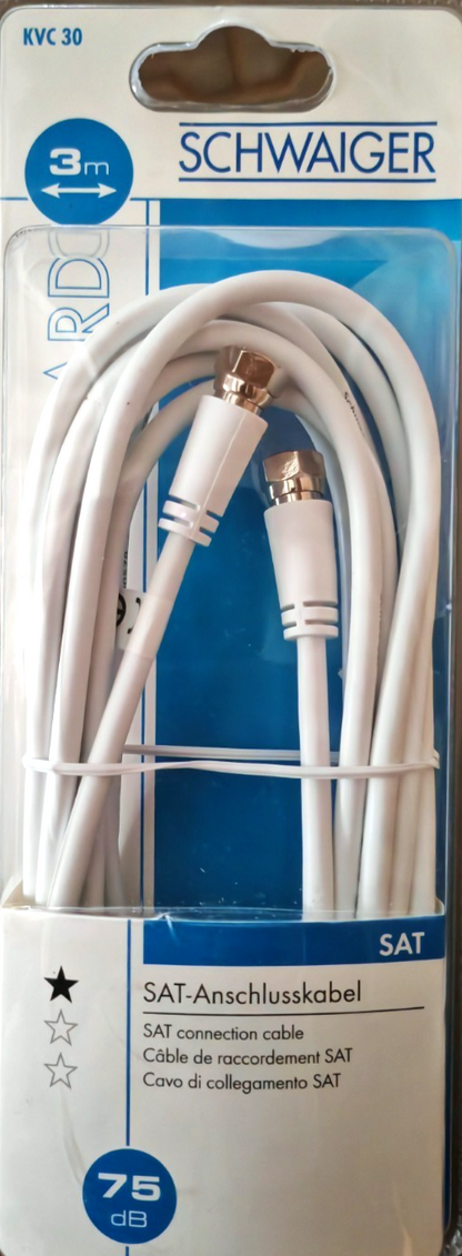 Schwaiger KVC30 SAT Kabel 3m 75dB F-Stecker Koaxialkabel Weiß Satellitenkabel A4