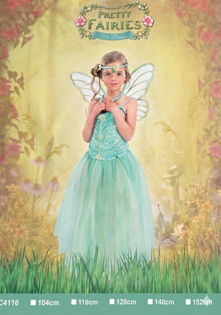 CHAKS Pretty Fairies Fee Kostüm Mädchen Gr. 128 Türkis Feenkleid Karneval G