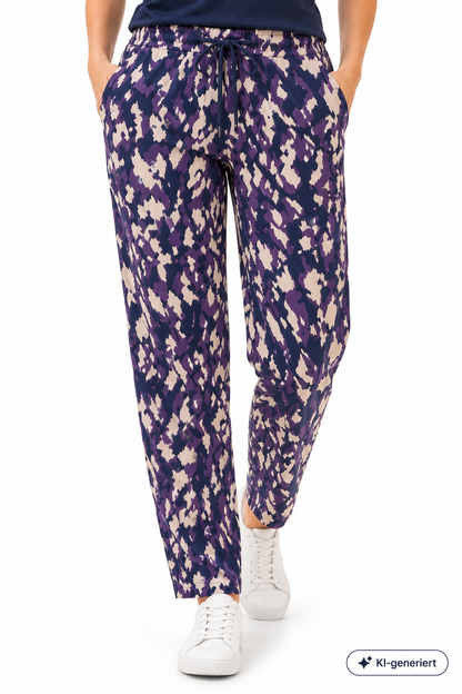 Lyla Damen Loungehose Jogginghose Gr. 44 Lila Gemustert Freizeithose D2