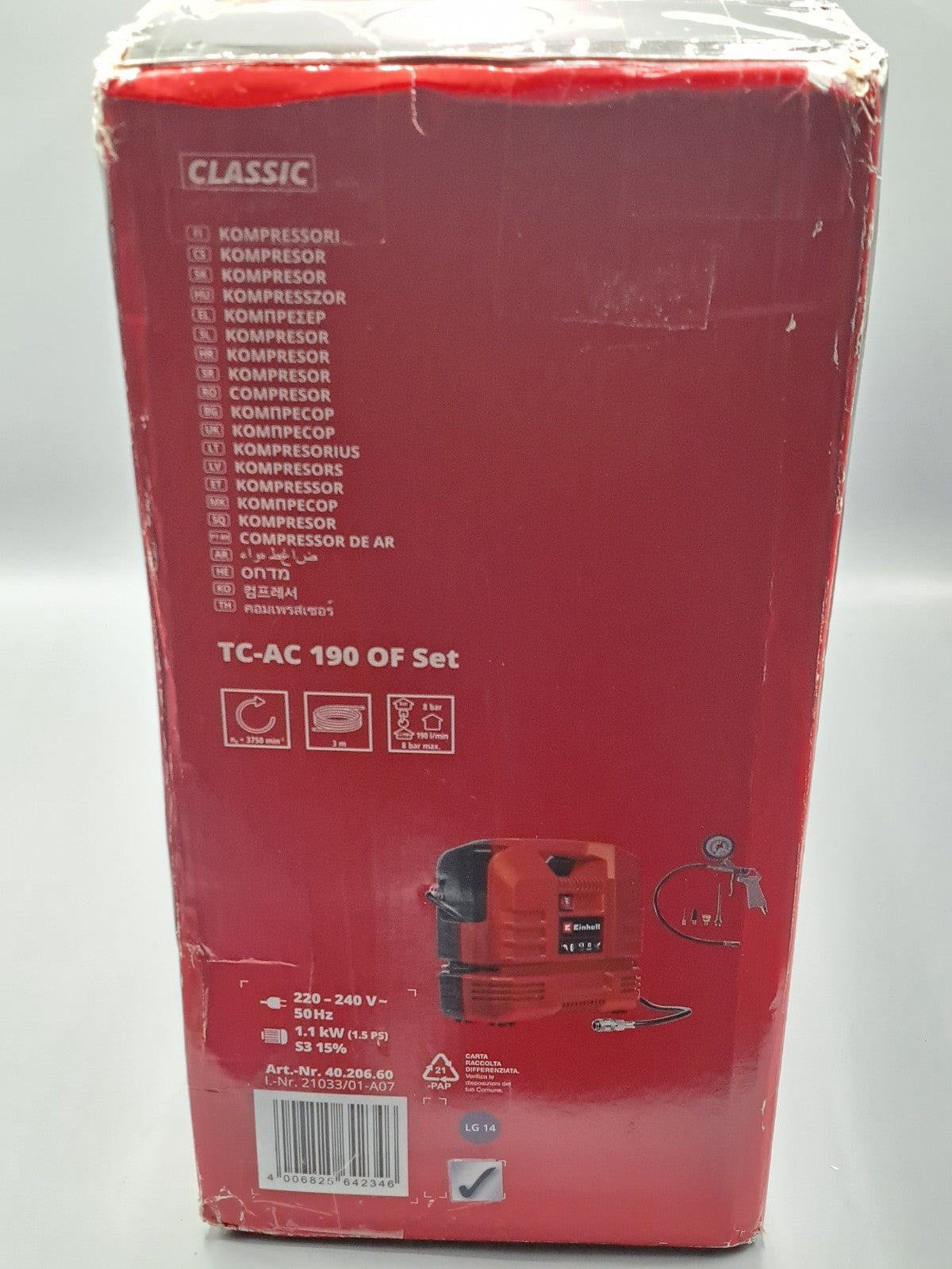 Einhell TC-AC 190 OF Set Koffer-Kompressor - Rot, 1100W
