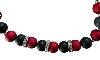 Halskette Damen Rot Schwarz Perlenkette Strass Silberfarben Modeschmuck G3