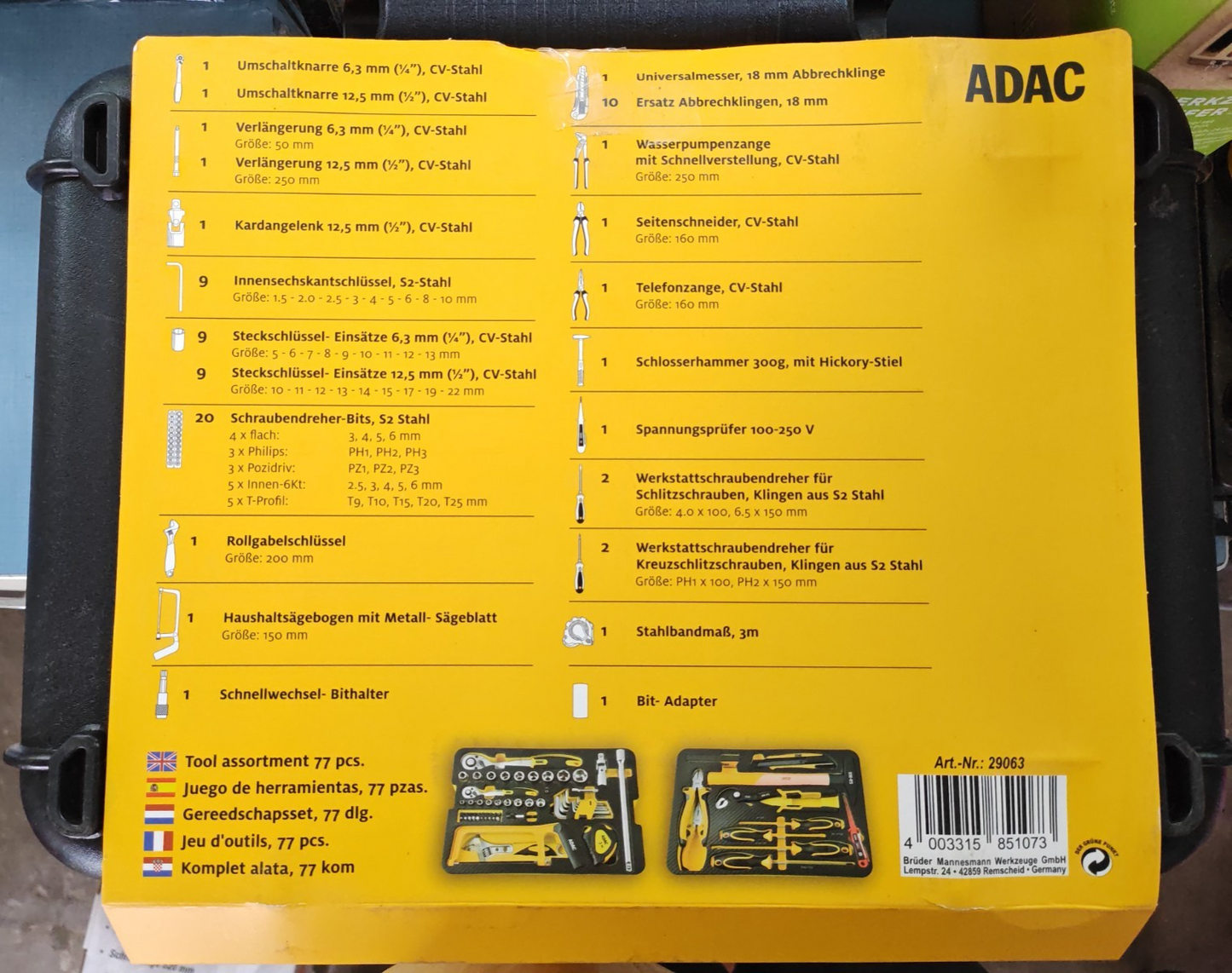 Brüder Mannesmann ADAC Werkzeugkoffer 77tlg IP65 Werkzeug Set Profi Heimw.