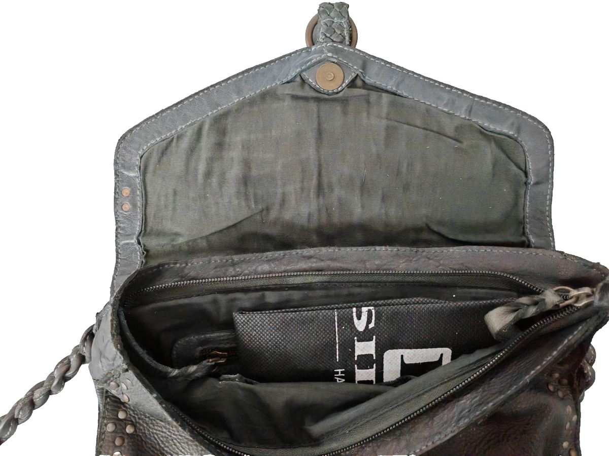Desiderius Arpi Damen Ledertasche Dark Olive Rindsleder Schultertasche Nieten H3
