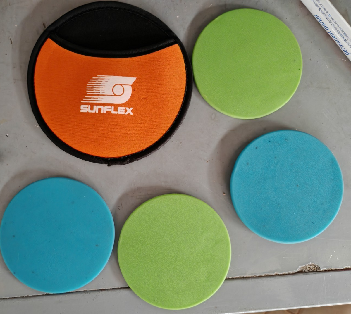 SUNFLEX 4x Mini Frisbee Wurfscheiben Set Blau Grün mit Tasche Outdoor Spiel E1