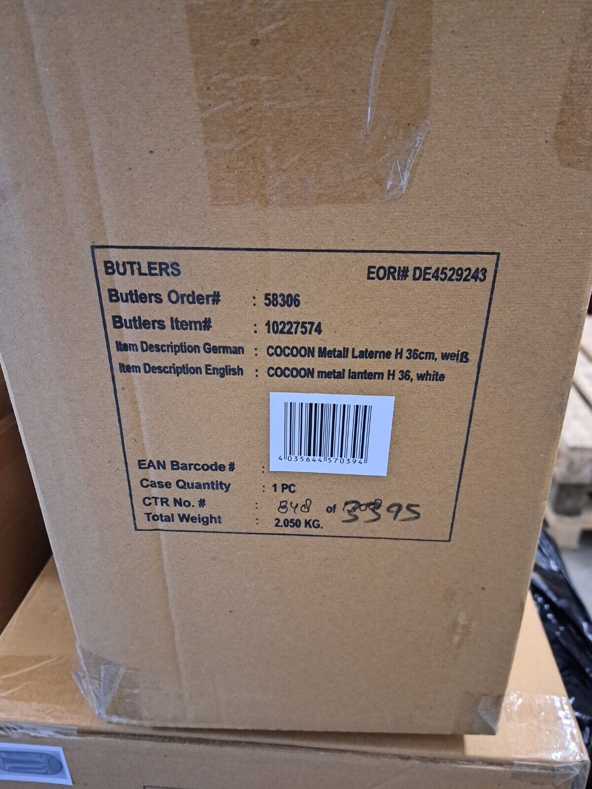 Butlers Cocoon Laterne 36 cm aus Metall weiß