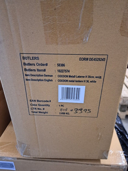 Butlers Cocoon Laterne 36 cm aus Metall weiß
