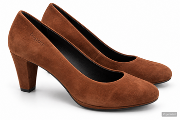 bugatti Damen Pumps Gr. 38 Braun Veloursoptik Blockabsatz Genial Insole  G2
