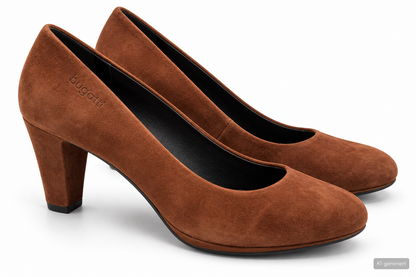 bugatti Damen Pumps Gr. 38 Braun Veloursoptik Blockabsatz Genial Insole  G2
