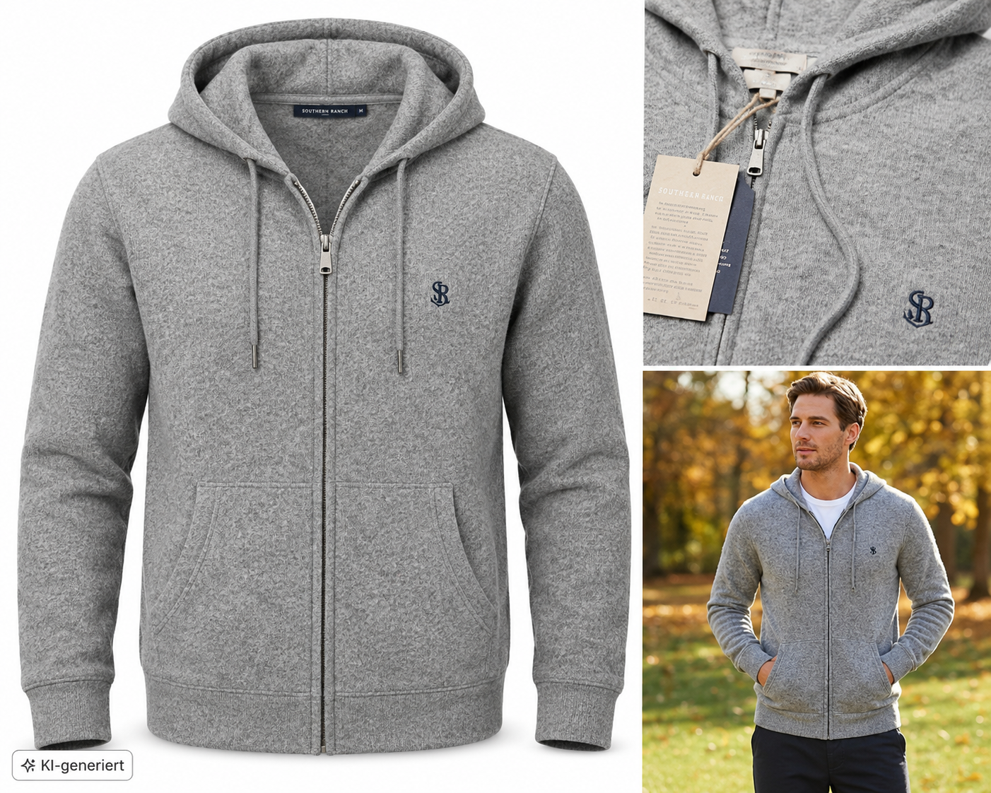STRANDFEIN Menswear Herren Sweatjacke Gr. 54 Grau Kapuze Hoodie Reißverschluss D