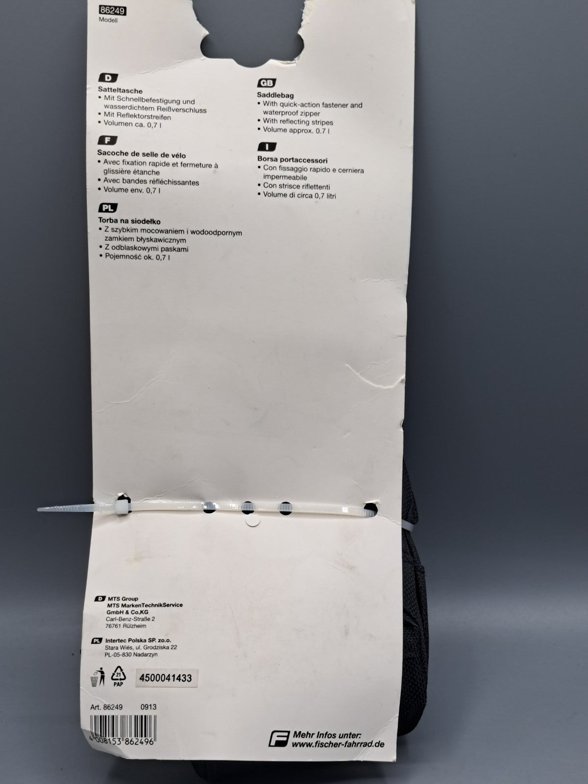 Fischer Satteltasche mit Schnellbefestigung, 0,7 L