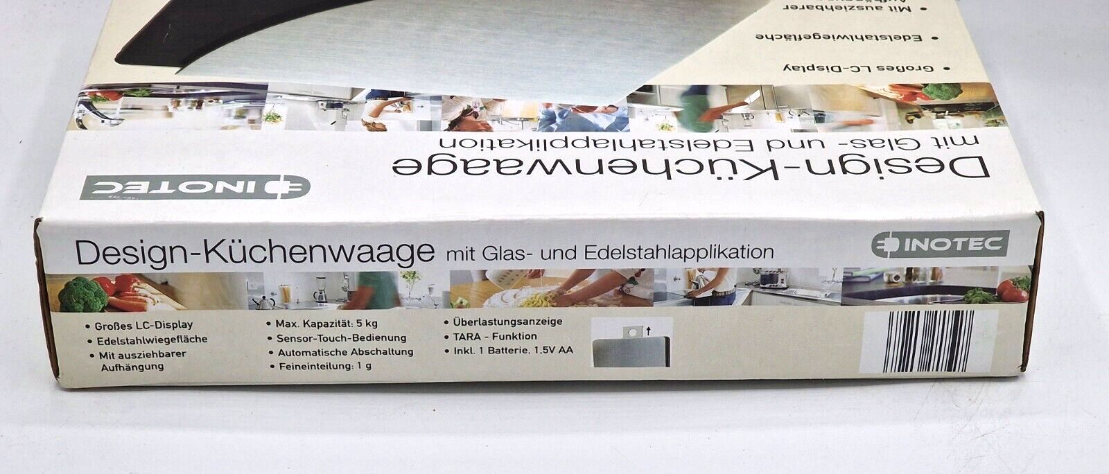 Iontec Design Küchenwaage Inotec Glas- Edelstahlapplikation LC Display