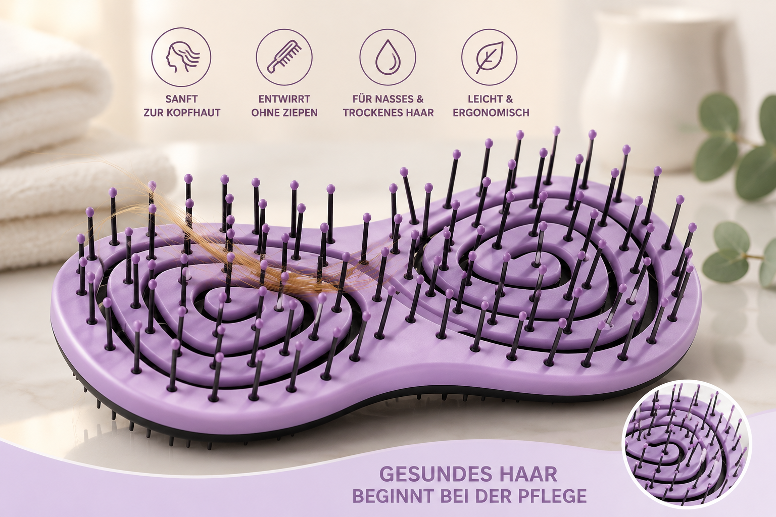 CHIARA AMBRA Mini Bio Haarbürste Stroh Pink Haarpflege Bürste Reise