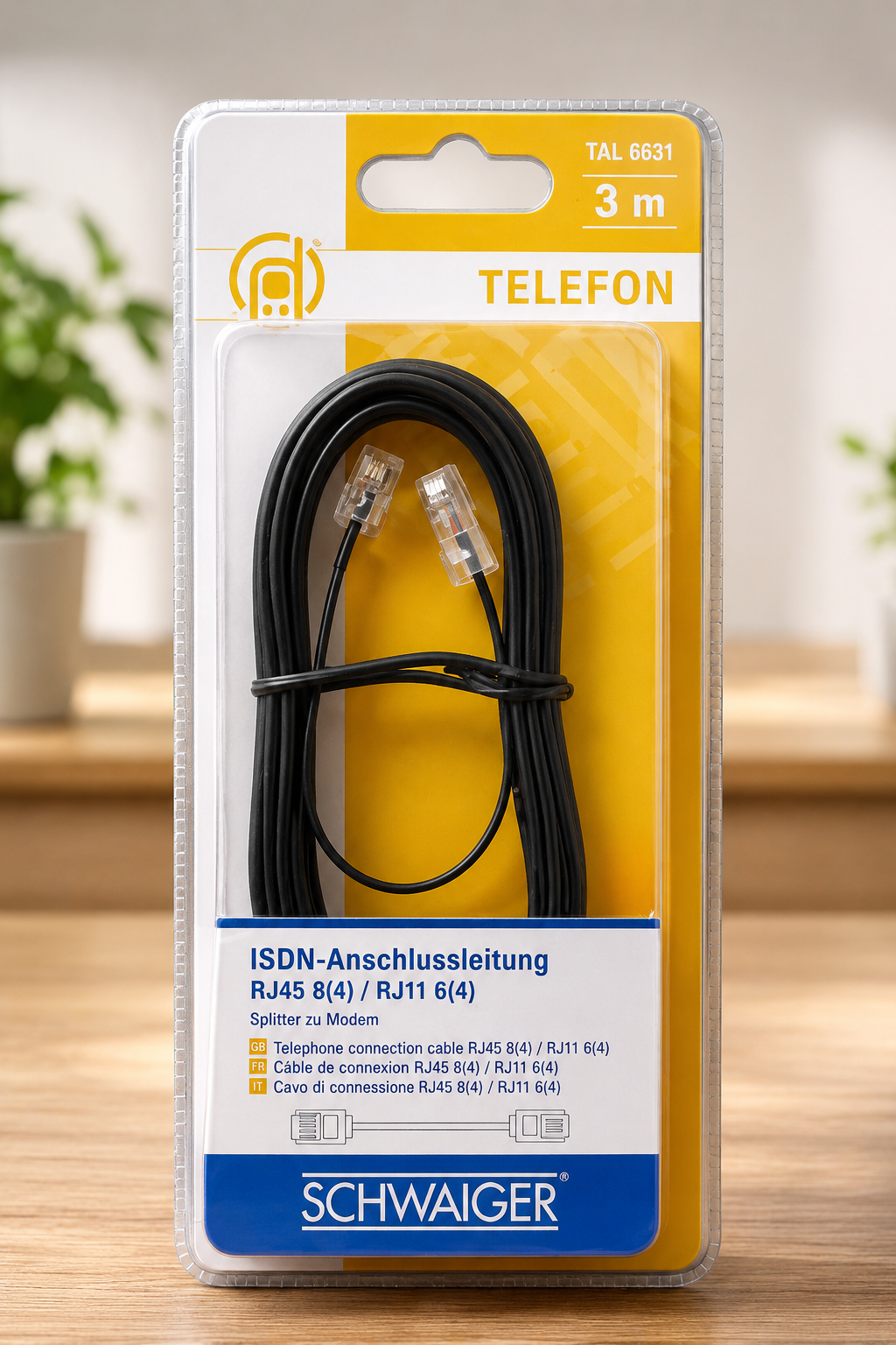 Schwaiger TAL6631 ISDN Kabel RJ45 RJ11 3m Anschlussleitung Telefon