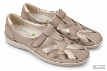 Waldläufer Proaktiv Damen Halbschuhe Gr. 42 Beige Leder Klett Weite H G2