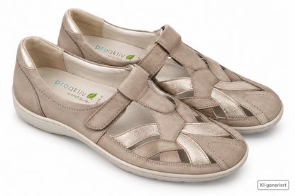 Waldläufer Proaktiv Damen Halbschuhe Gr. 42 Beige Leder Klett Weite H G2