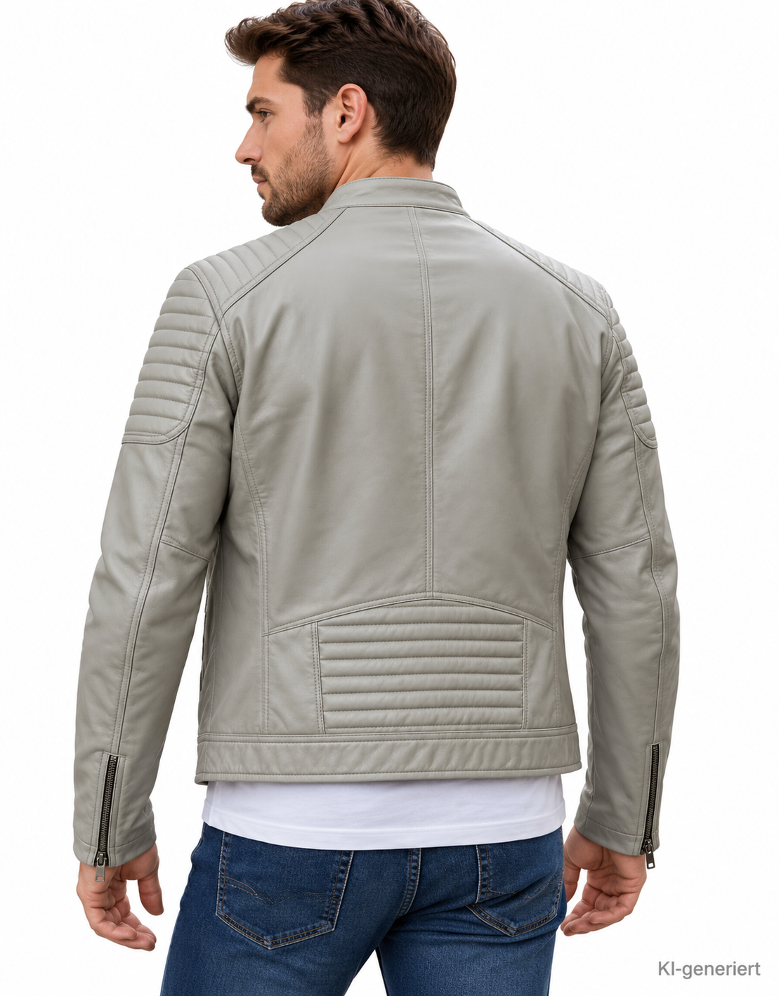 STRANDFEIN Menswear Lederjacke Herren Gr. 50 Lammnappa Stein Echtleder Z