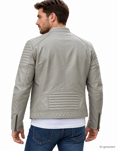 STRANDFEIN Menswear Lederjacke Herren Gr. 50 Lammnappa Stein Echtleder Z