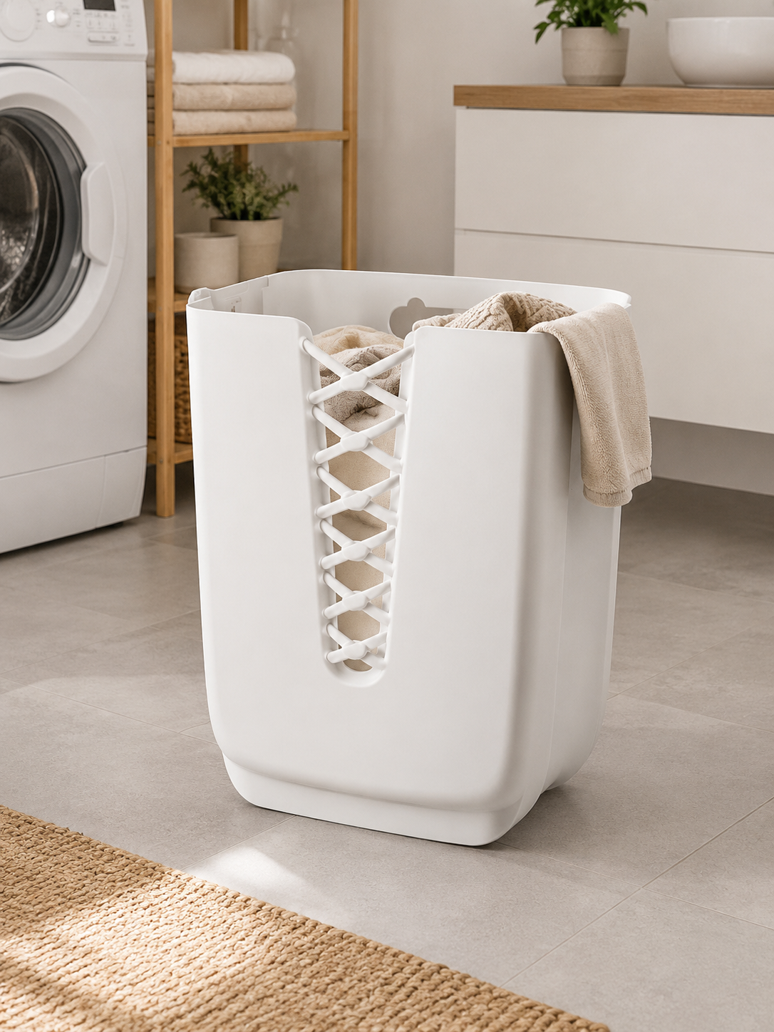 Navaris Wäschekorb 30L Faltbar Weiß Wäschebox Wandmontage 3 Klebehaken Bad HO-A6