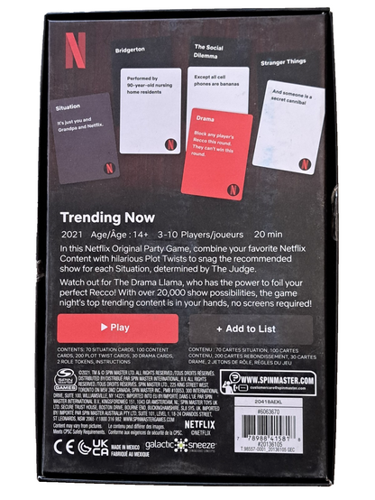 Netflix Trending Now Partyspiel Spin Master Kartenspiel Englisch 3-10 Spieler D4