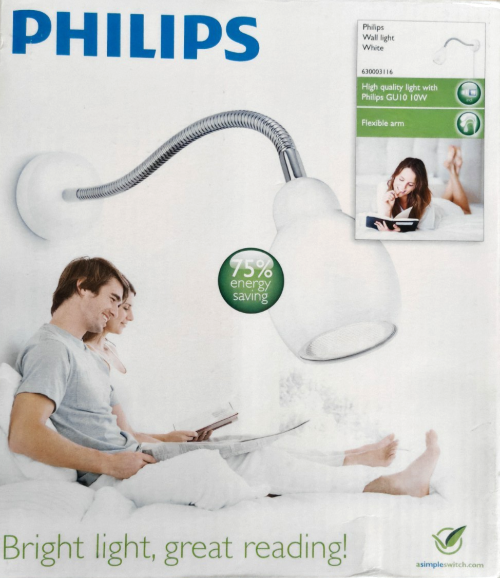 Philips Wall Light Wandleuchte Leselampe Weiß GU10 10W Flexarm 630003116 HA35