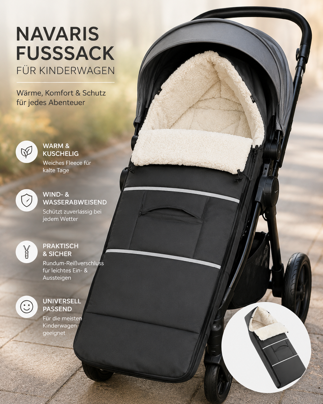 Navaris Winter Fußsack Kinderwagen Buggy Babyfußsack Grau 120x45cm Warm E6