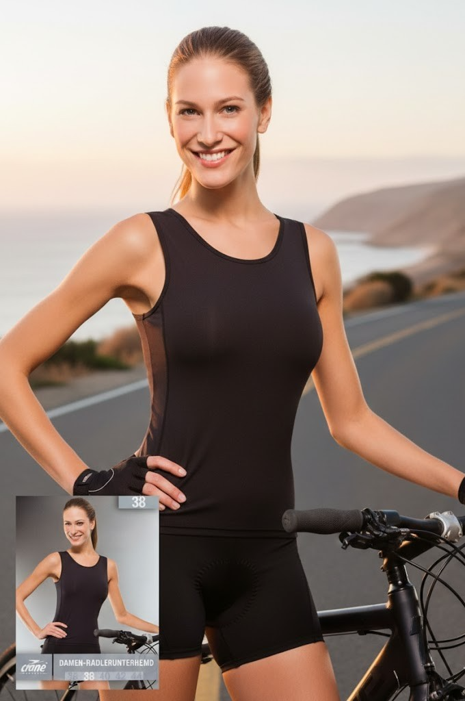 Crane Radlerunterhemd Damen Schwarz Größe 38 Funktionsshirt Sporttop