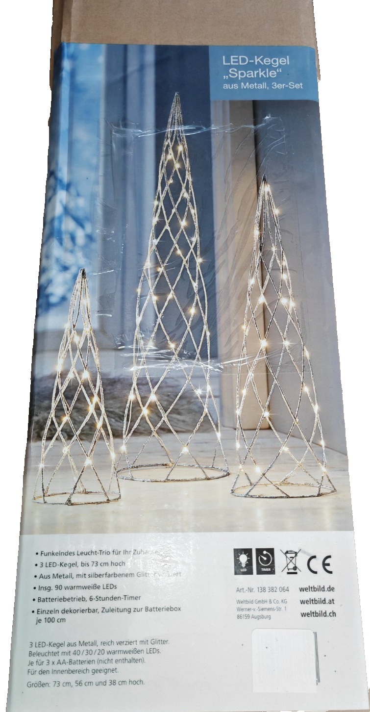 LED-Kegel Sparkle, Metall 3er Set, Weihnachten, Dekoration