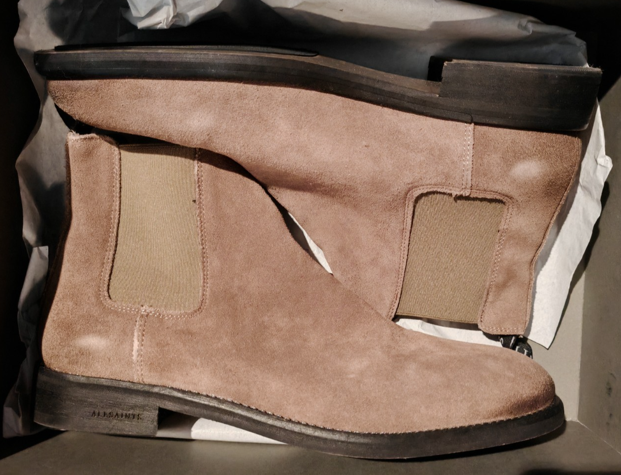 AllSaints Harley Chelsea Boots Herren Wildleder Taupe Braun Stiefeletten Gr. 43