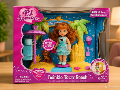 PJ Sparkles Twinkle Town Fashion Runway Spielset Modepuppe Beach Puppen Spiel D4