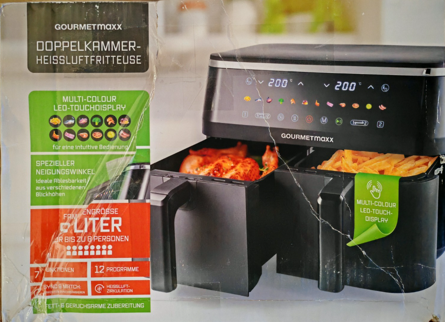 GOURMETmaxx Doppelkammer Heißluftfritteuse 2x4,5L Airfryer 12 Programme HO-A22