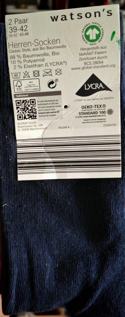 Watson's Herren Socken 2 Paar Schwarz Gr. 39-42 Baumwolle Alltag Komfort
