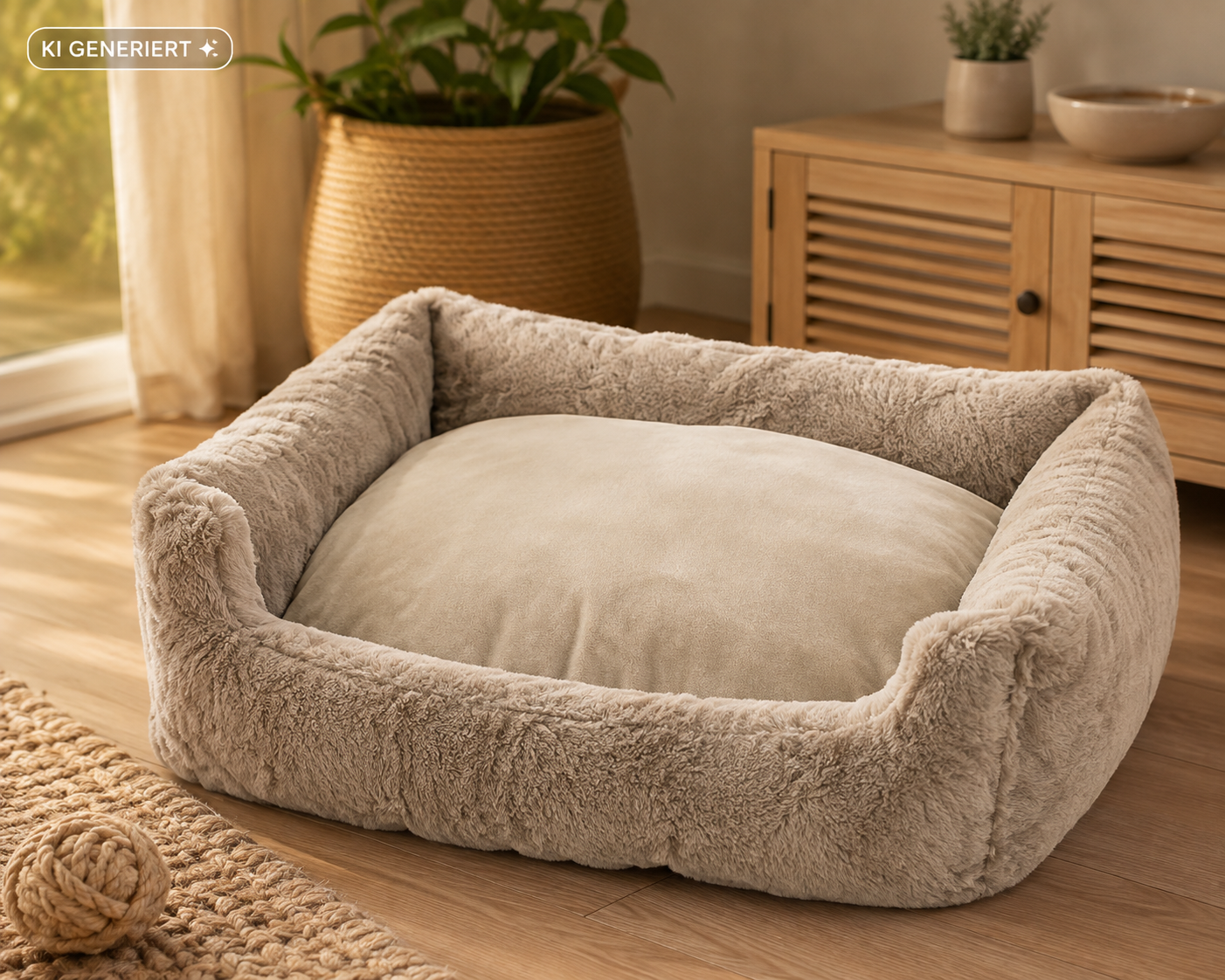 MONT CHALET Hundebett Katzenbett Gr. M Beige Fellimitat Tierbett Kuschelbett HA1