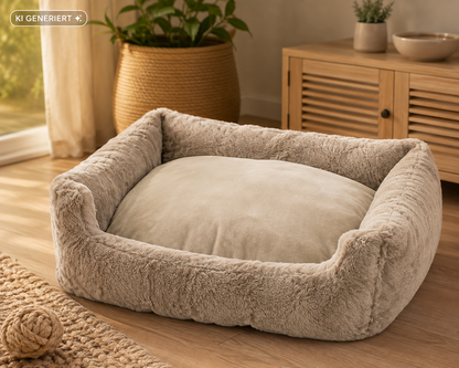 MONT CHALET Hundebett Katzenbett Gr. M Beige Fellimitat Tierbett Kuschelbett HA1